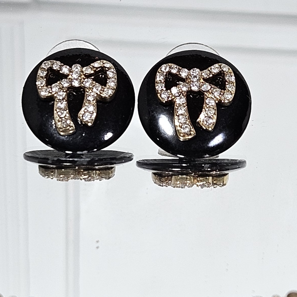 Elegant Black and Gold Bow Earrings Vintage